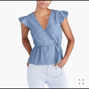 JCrew Faux Wrap Flutter Sleeve Peplum Top